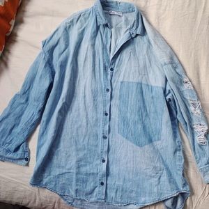 Oversized Zara denim button down.